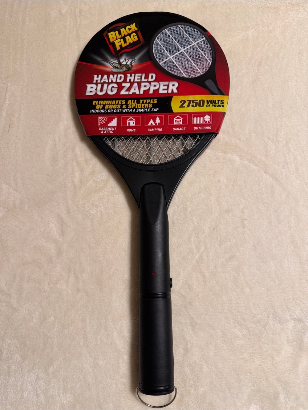 Black Hand Held Bug Zapper - Electric Fly Swatter. 2750 Volts of Power